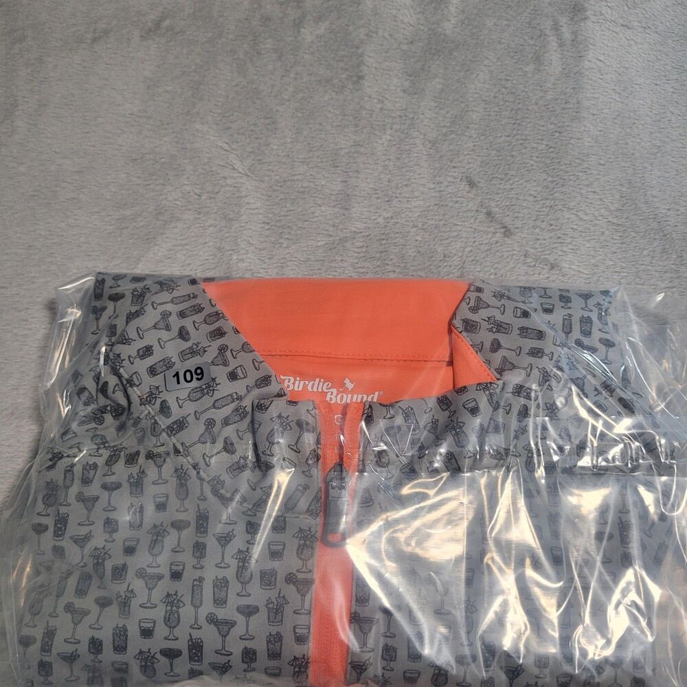 Birdie Bound Golf Pullover Jacket Mens Large Gray 1/4 Zip Cocktail Print Pockets - Picture 10 of 10